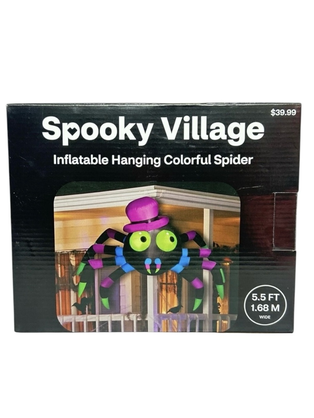 Spooky Village Inflatable Spider Black Purple Hanging Halloween Porch Yard Decor